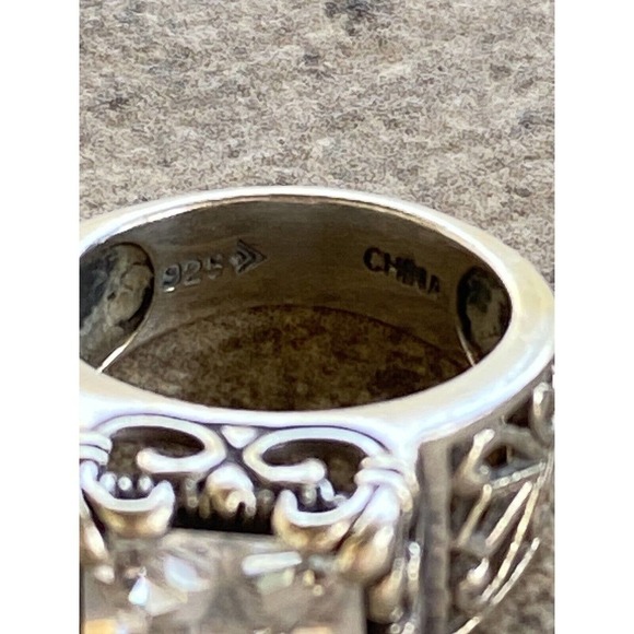 Silpada 925 Sterling Silver Ring “Uptown” Princess Cut Filigree Scroll CZ Size 7 - Picture 2 of 9